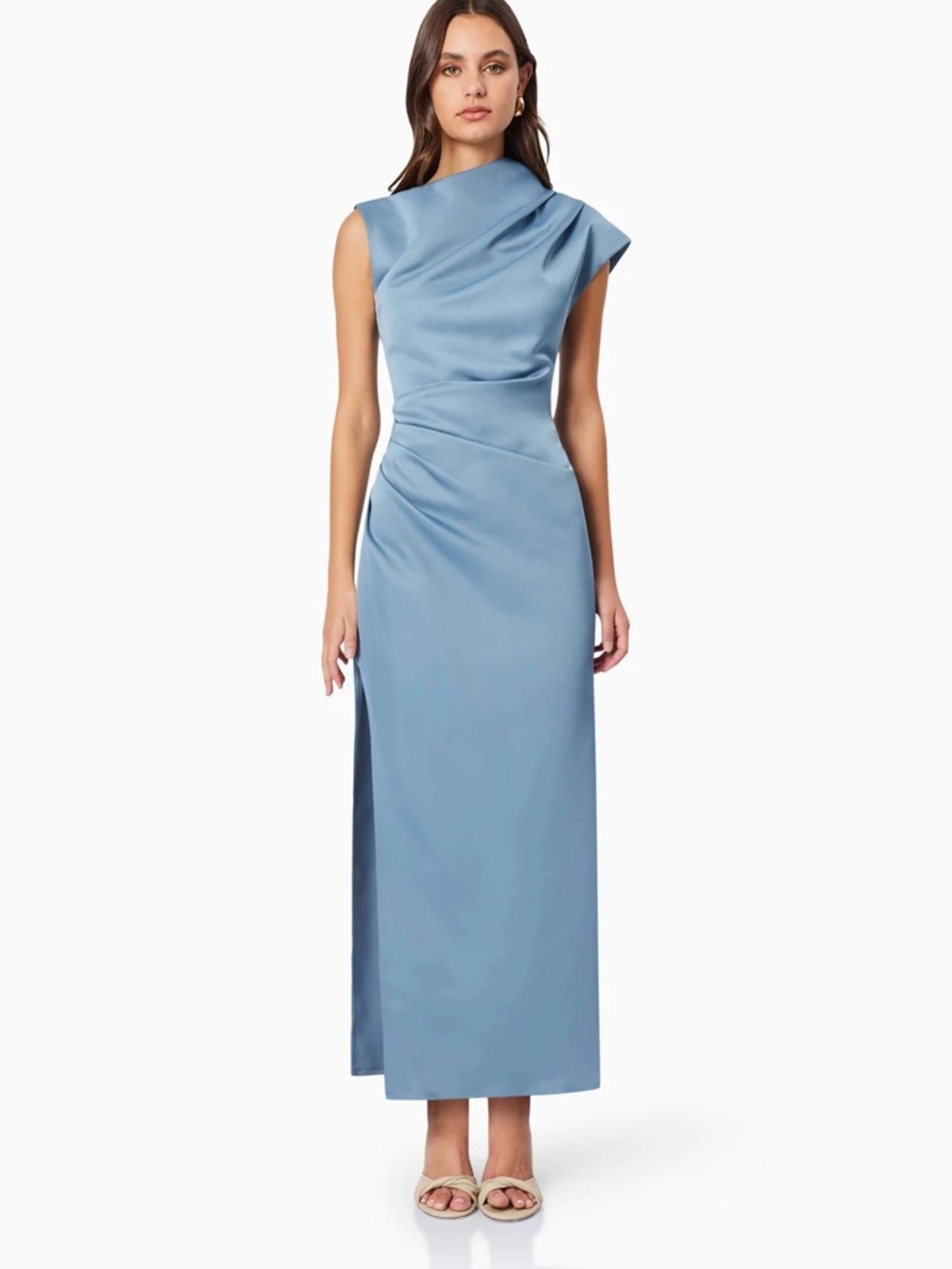 Elliatt Dusty Blue Satin One-Shoulder Gown